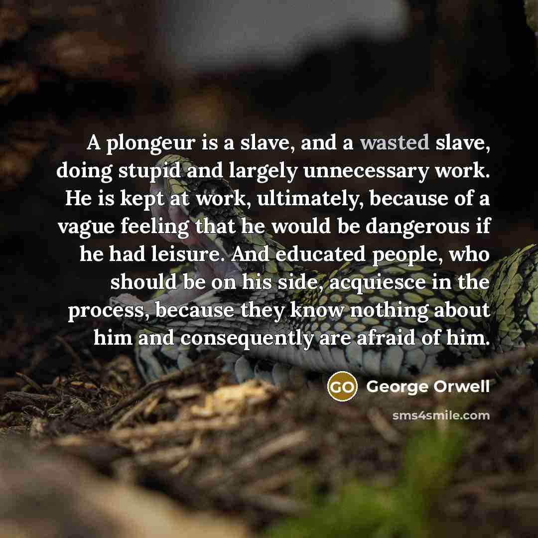 “A plongeur is a slave, and a wasted slave, doing…” quote by George Orwell