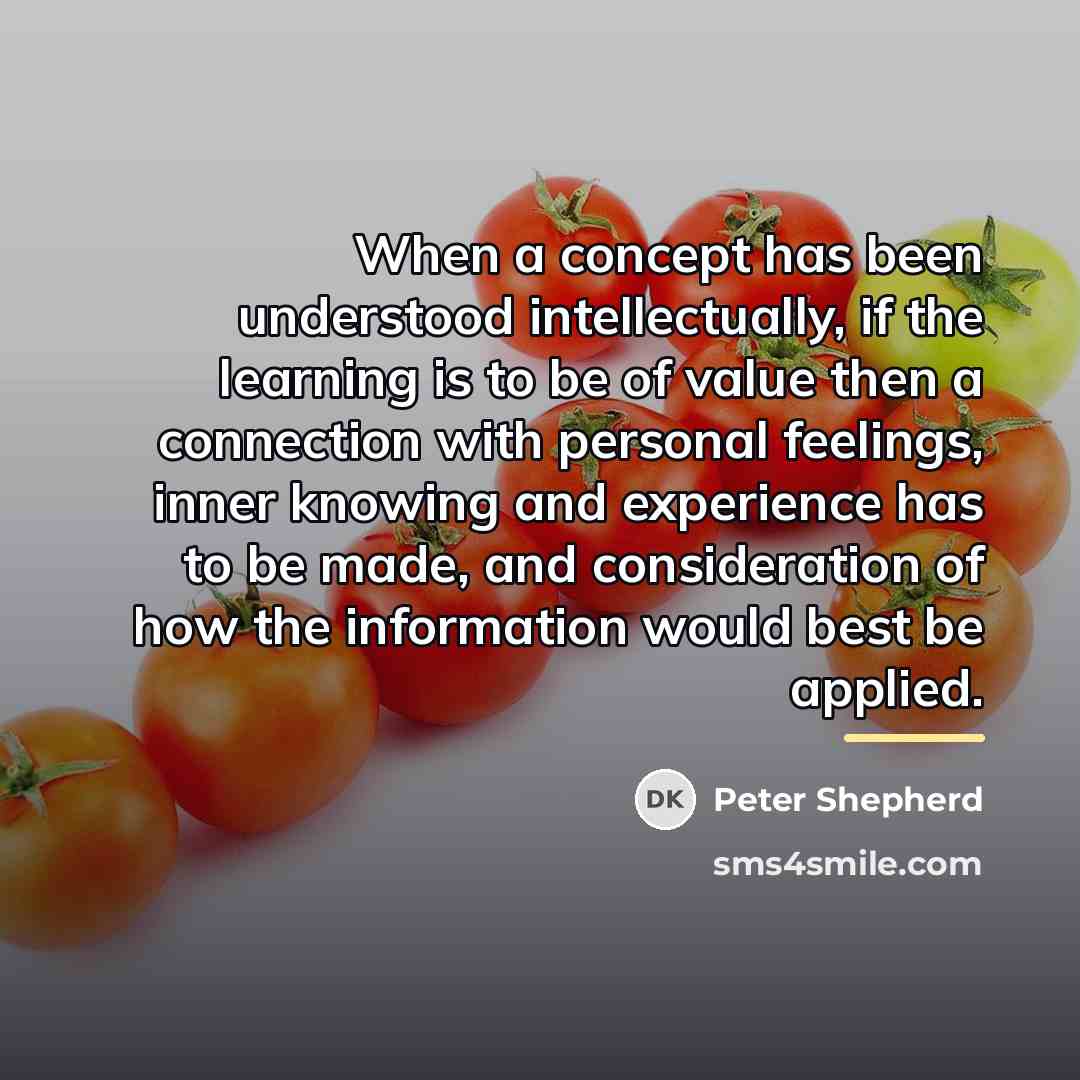 “When a concept has been understood intellectually, if the learning…” quote by Peter Shepherd