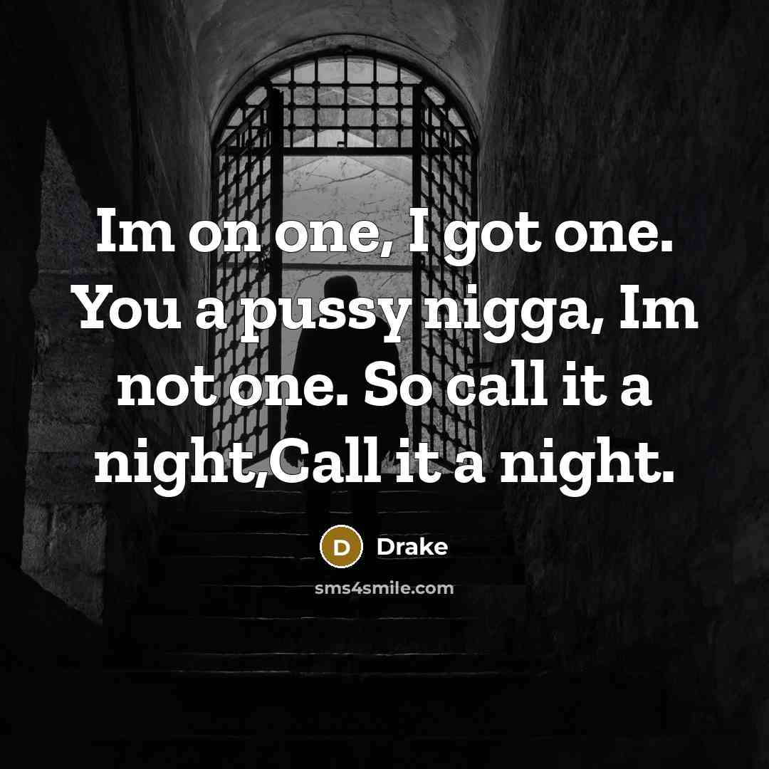 “Im on one, I got one. You a pussy nigga, Im not one. So call it a night,Call it a night.” quote by Drake