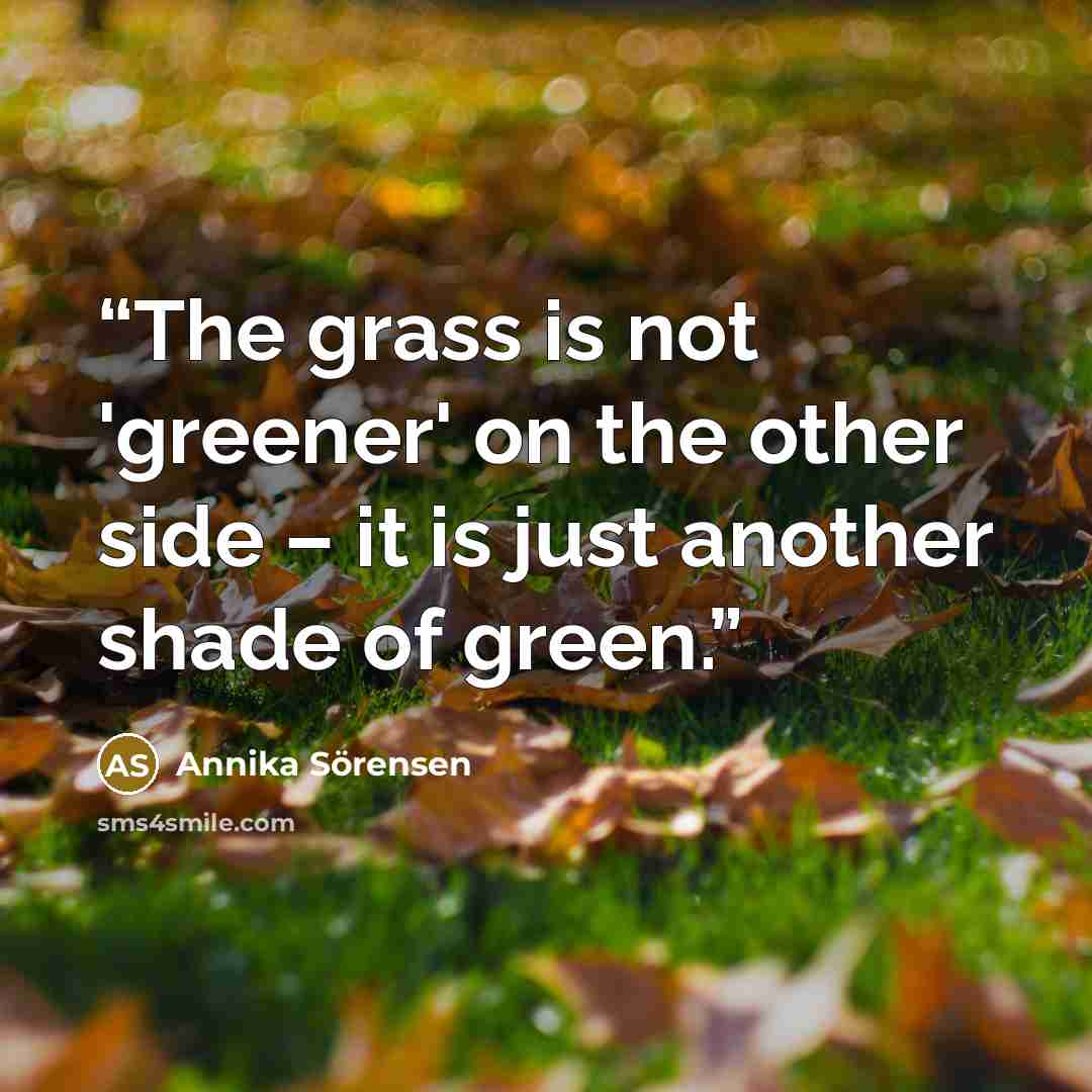 “The grass is not 'greener' on the other side – it is just another shade of green.” quote by Annika Sörensen