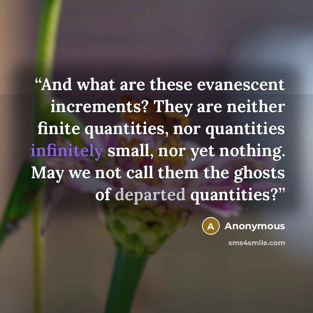 “And what are these evanescent increments? They are neither finite quantities, nor quantities infinitely small, nor yet nothing. May we not call them the ghosts of departed quantities?” quote by Anonymous