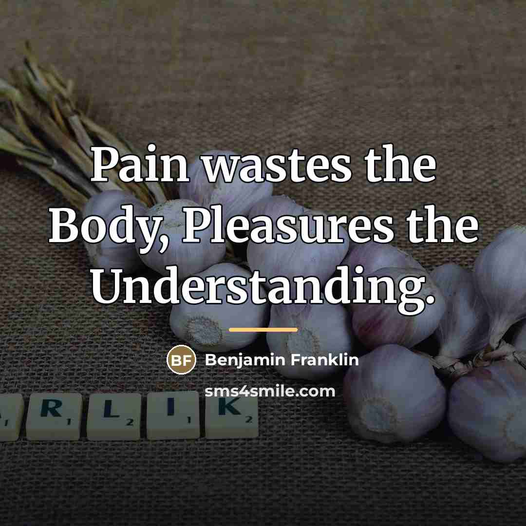 “Pain wastes the Body, Pleasures the Understanding.…” quote by Benjamin Franklin