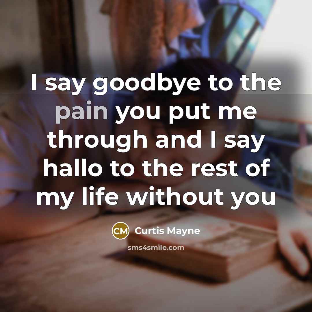 “I say goodbye to the pain you put me through and I say hallo to the rest of my life without you” quote by Curtis Mayne
