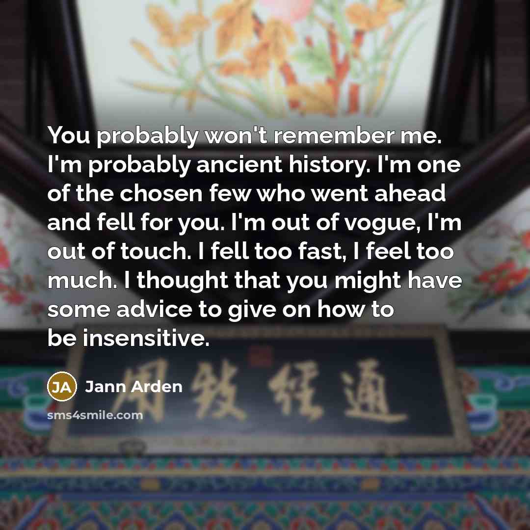 “You probably won't remember me. I'm probably ancient history. I'm…” quote by Jann Arden