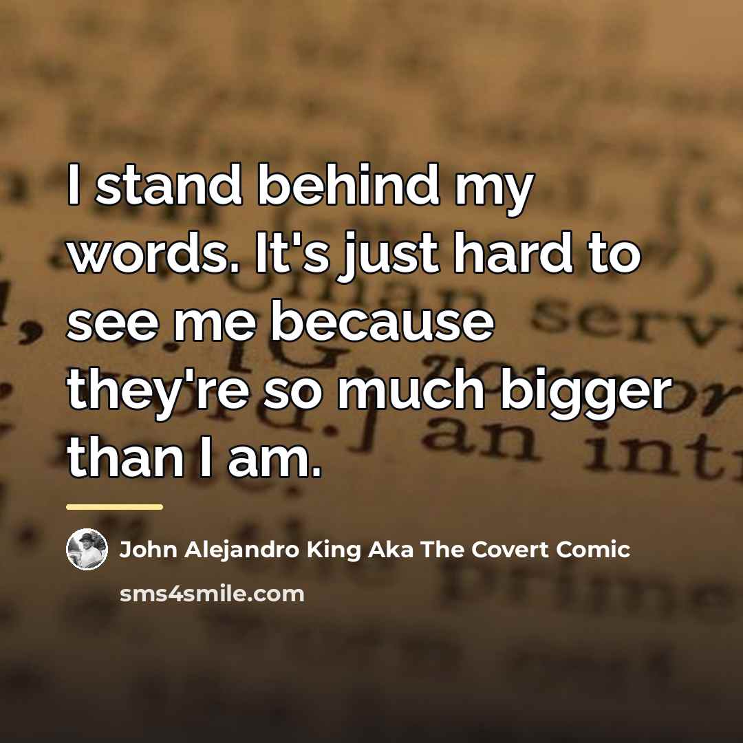“I stand behind my words. It's just hard to see…” quote by John Alejandro King Aka The Covert Comic