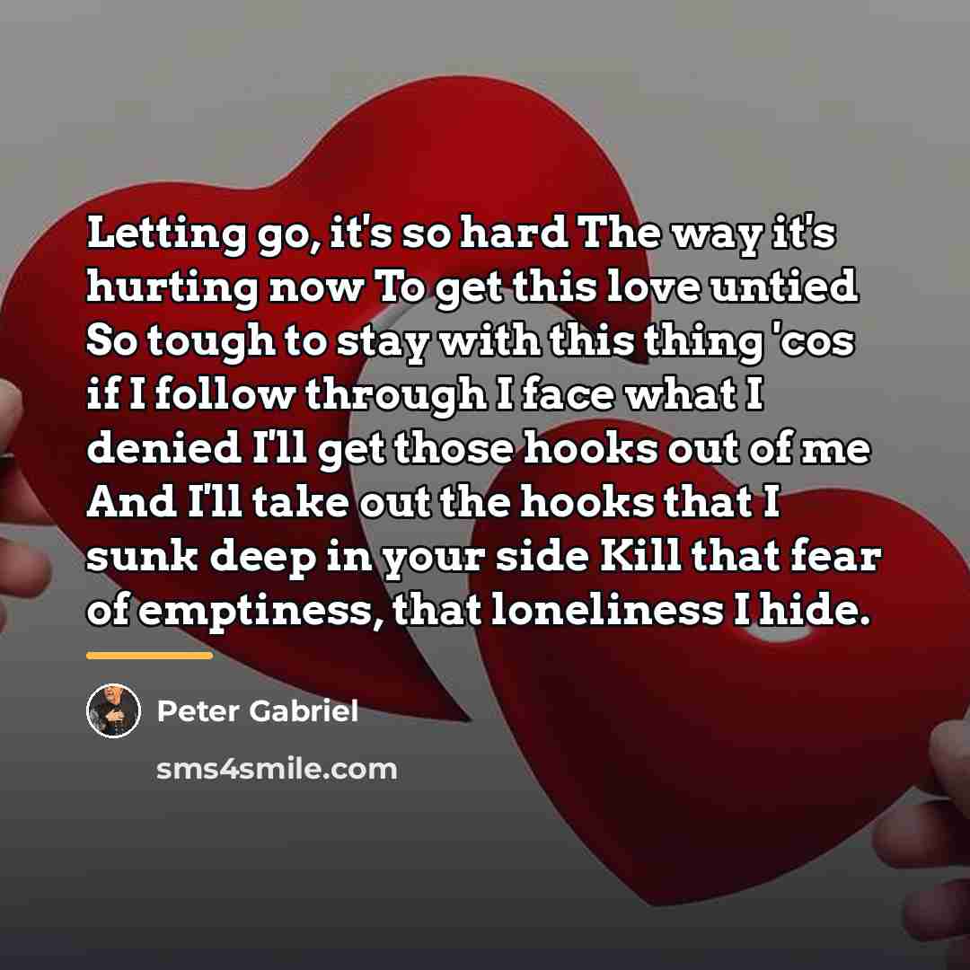 “Letting go, it's so hard The way it's hurting now…” quote by Peter Gabriel