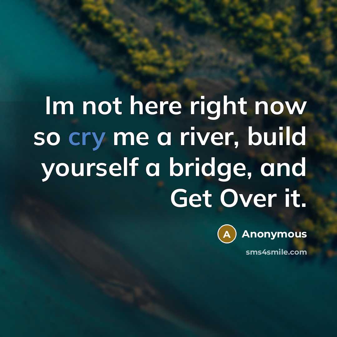“Im not here right now so cry me a river, build yourself a bridge, and Get Over it.” quote by Anonymous