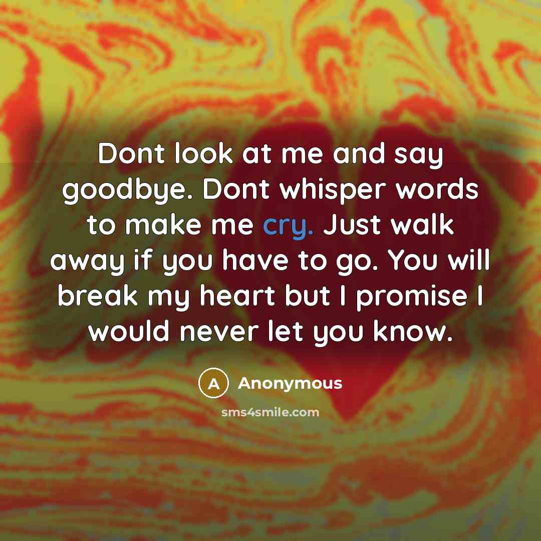 “Dont look at me and say goodbye. Dont whisper words…” quote by Anonymous