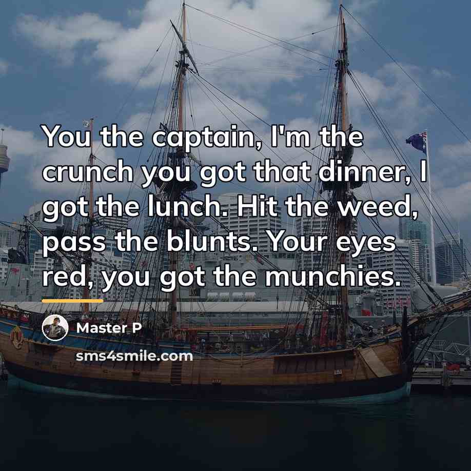 “You the captain, I'm the crunch you got that dinner,…” quote by Master P