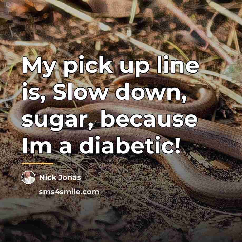 “My pick up line is, Slow down, sugar, because Im…” quote by Nick Jonas