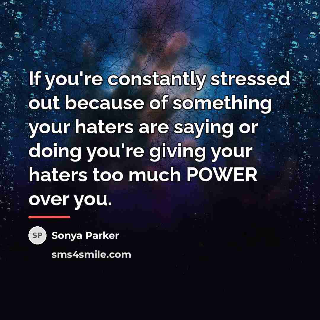 “If you're constantly stressed out because of something your haters…” quote by Sonya Parker