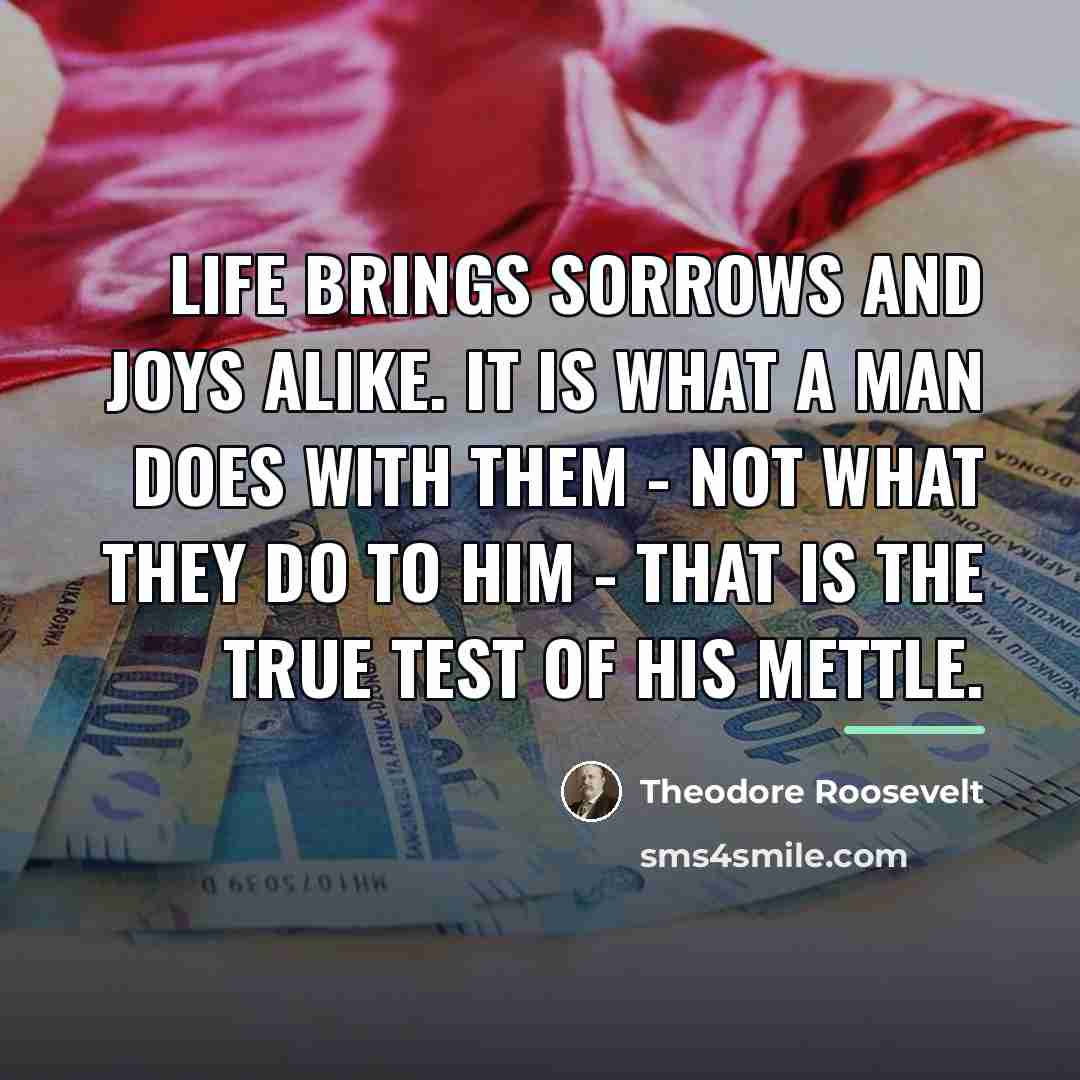“Life brings sorrows and joys alike. It is what a…” quote by Theodore Roosevelt