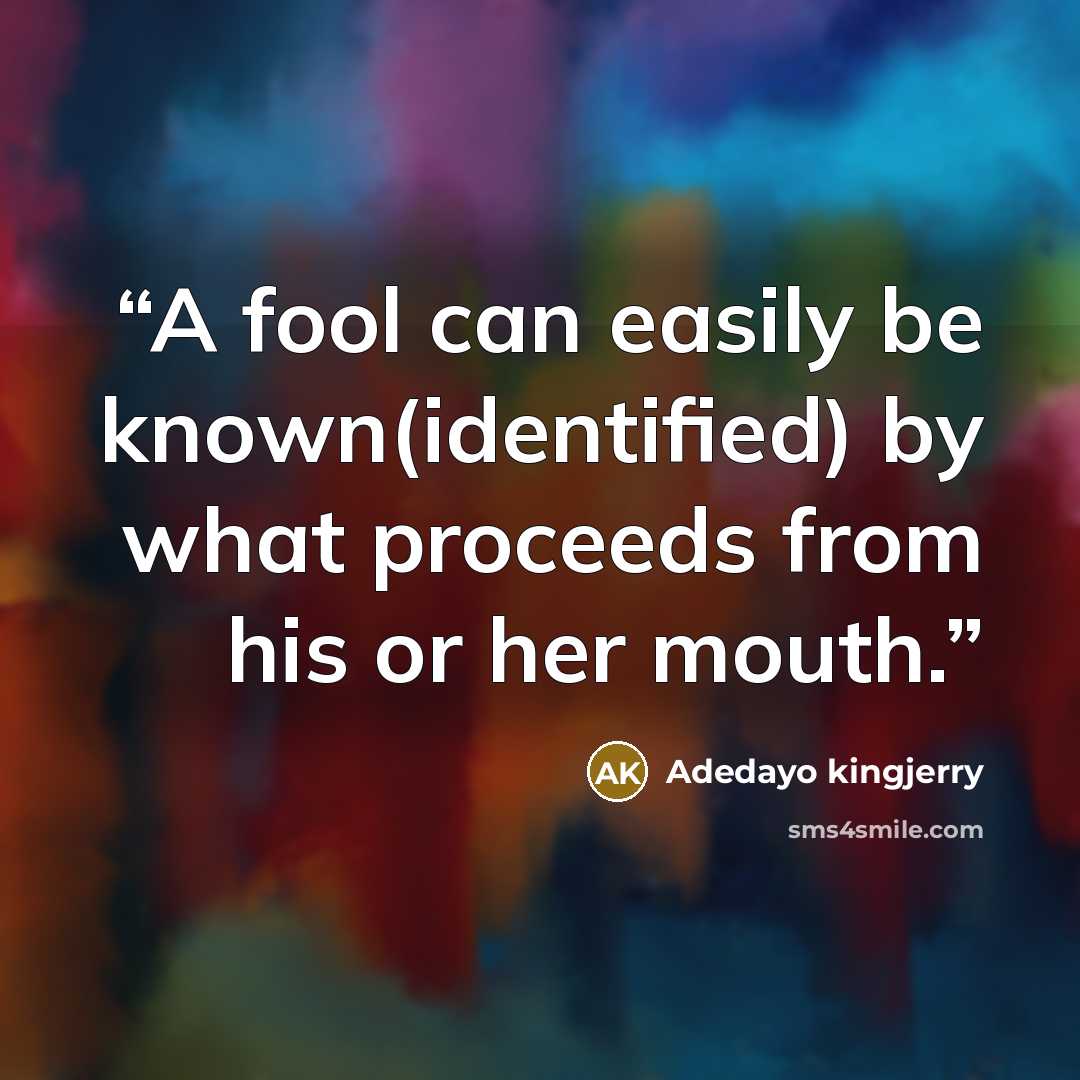 “A fool can easily be known(identified) by what proceeds from his or her mouth.” quote by Adedayo kingjerry