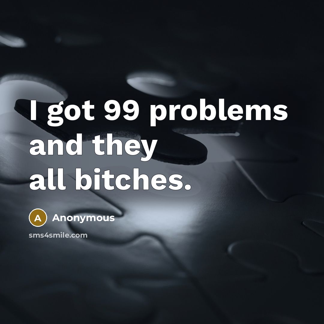 “I got 99 problems and they all bitches.” quote by Anonymous