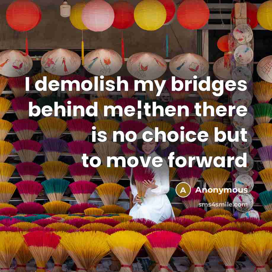 “I demolish my bridges behind me¦then there is no choice…” quote by Anonymous
