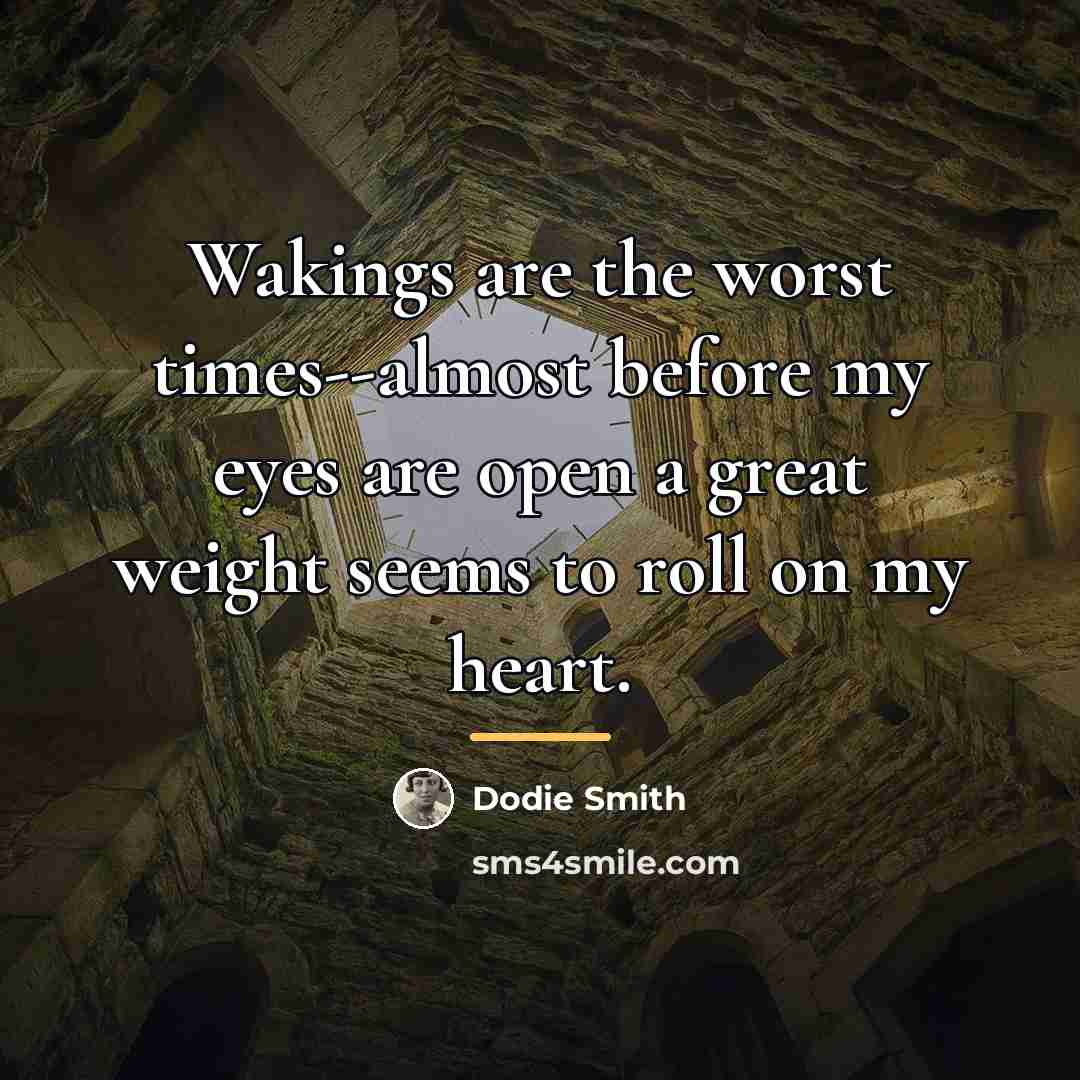 “Wakings are the worst times--almost before my eyes are open…” quote by Dodie Smith