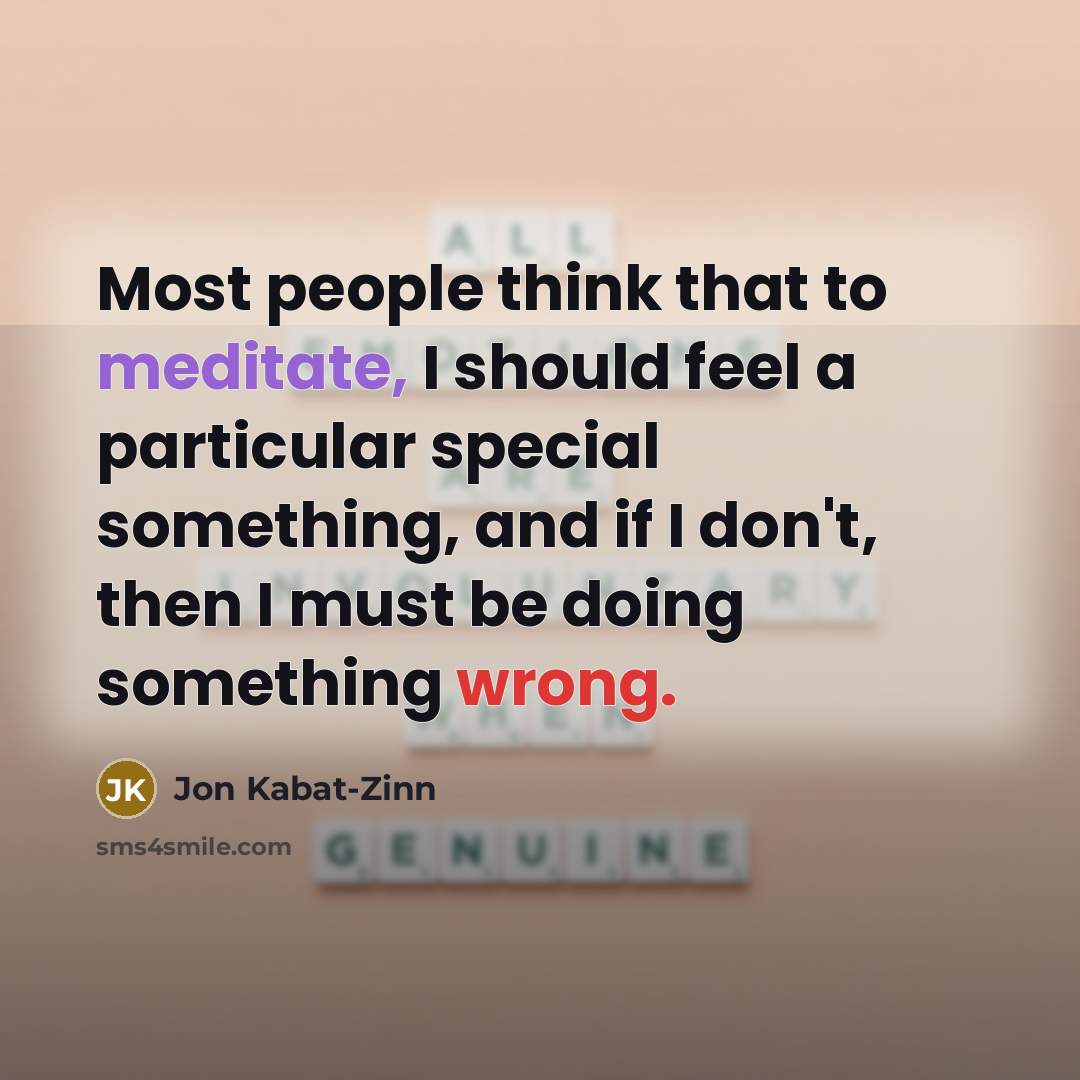 “Most people think that to meditate, I should feel a particular special something, and if I don't, then I must be doing something wrong.” quote by Jon Kabat-Zinn