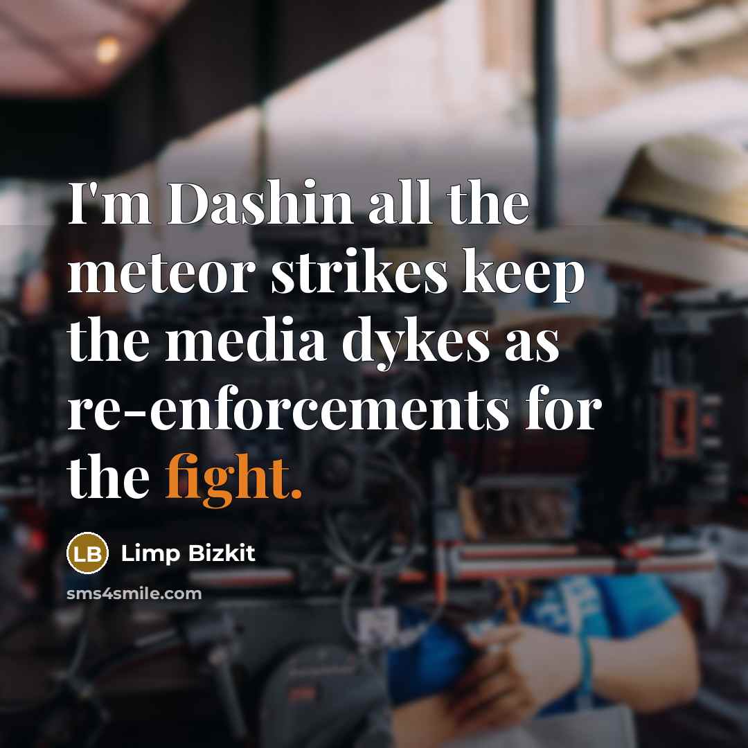 “I'm Dashin all the meteor strikes keep the media dykes…” quote by Limp Bizkit