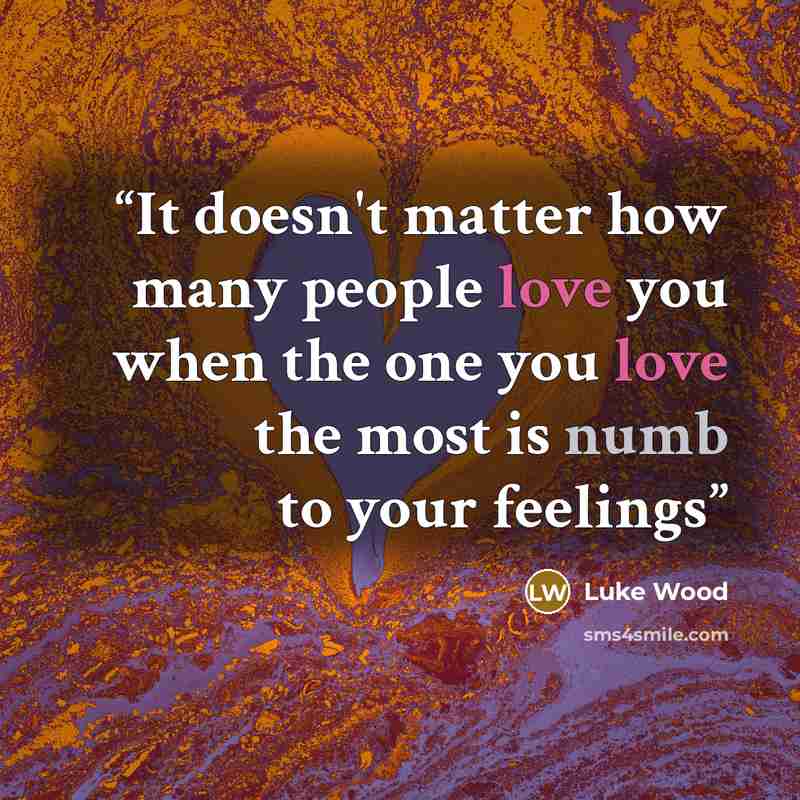 “It doesn't matter how many people love you when the one you love the most is numb to your feelings” quote by Luke Wood