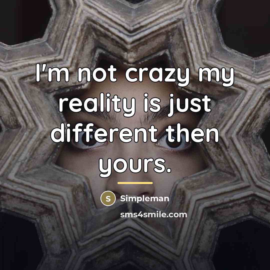 “I'm not crazy my reality is just different then yours.…” quote by Simpleman