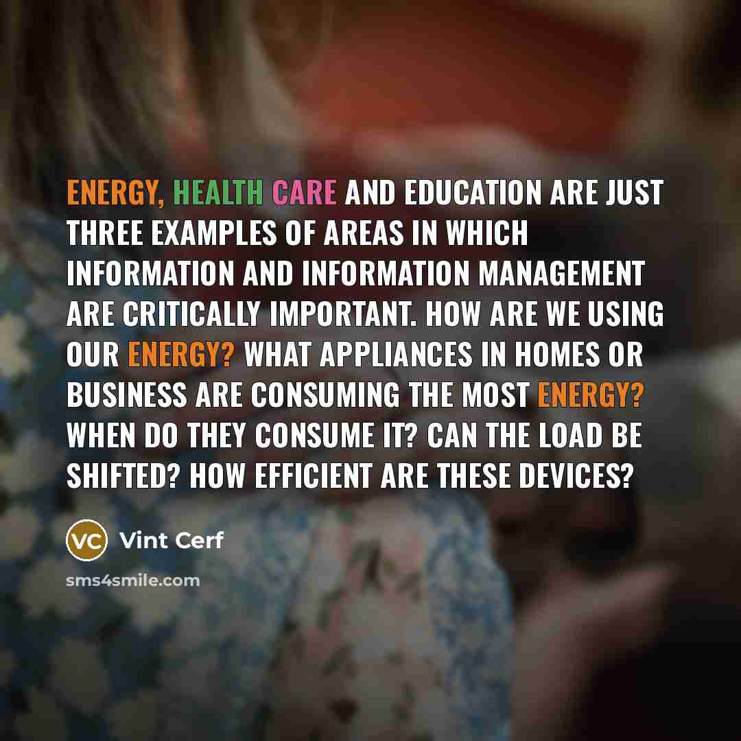 “Energy, health care and education are just three examples of…” quote by Vint Cerf