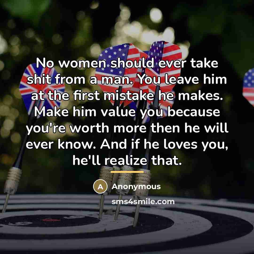 “No women should ever take shit from a man. You…” quote by Anonymous