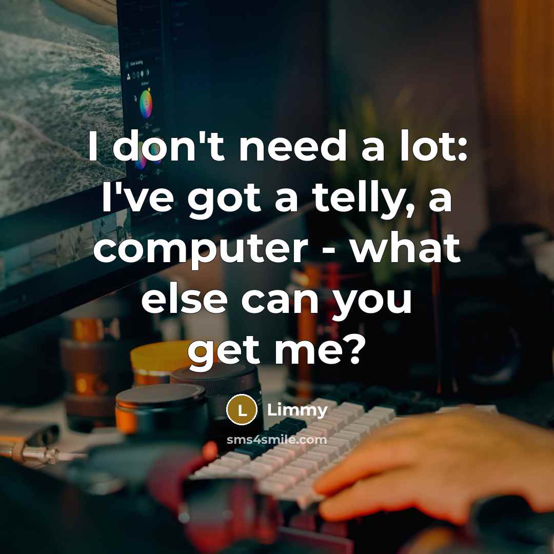 “I don't need a lot: I've got a telly, a…” quote by Limmy