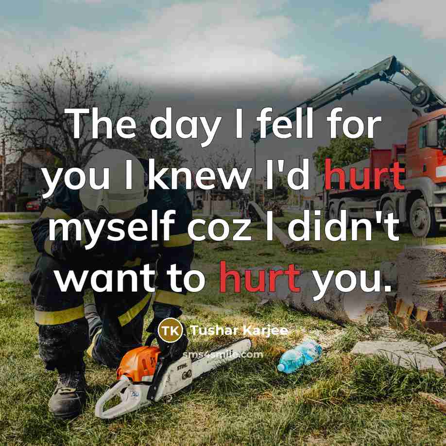 “The day I fell for you I knew I'd hurt myself coz I didn't want to hurt you.” quote by Tushar Karjee