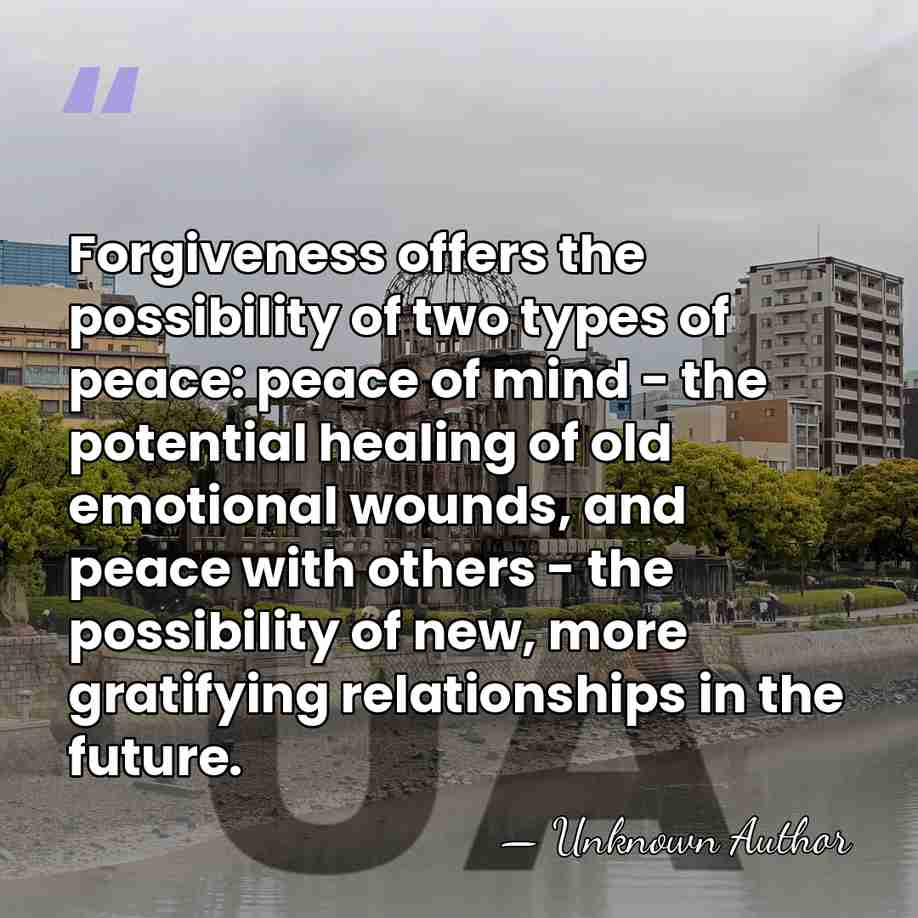 Forgiveness offers the possibility of two types of peace: peace of mind&hellip; - Unknown Author