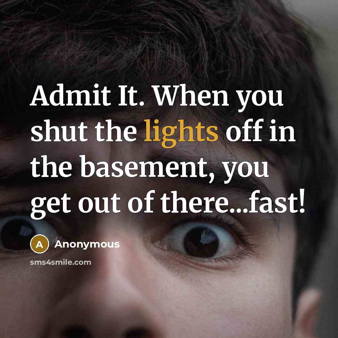 “Admit It. When you shut the lights off in the basement, you get out of there...fast!” quote by Anonymous
