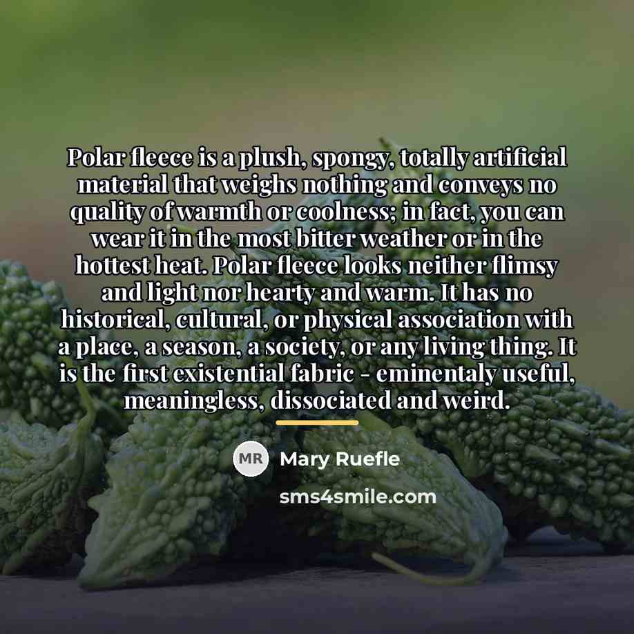“Polar fleece is a plush, spongy, totally artificial material that…” quote by Mary Ruefle