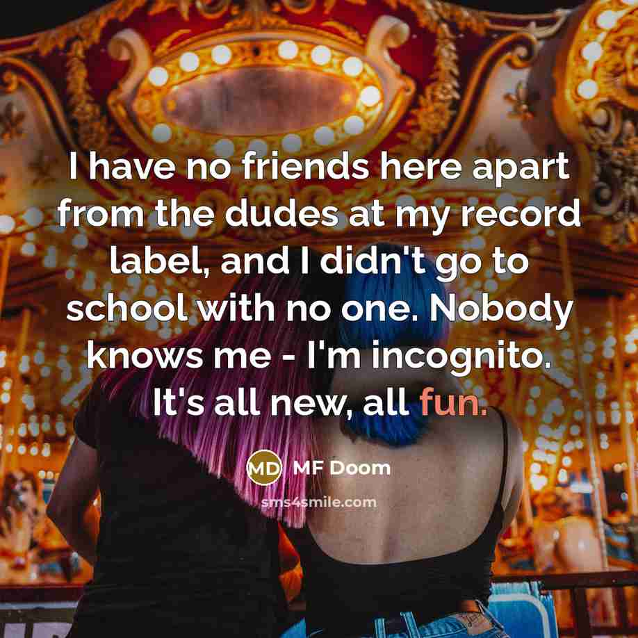 “I have no friends here apart from the dudes at…” quote by MF Doom