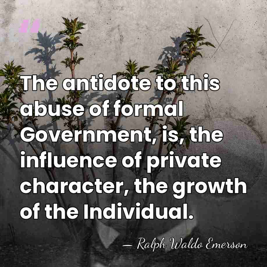 The antidote to this abuse of formal Government, is, the influence of&hellip; - Ralph Waldo Emerson