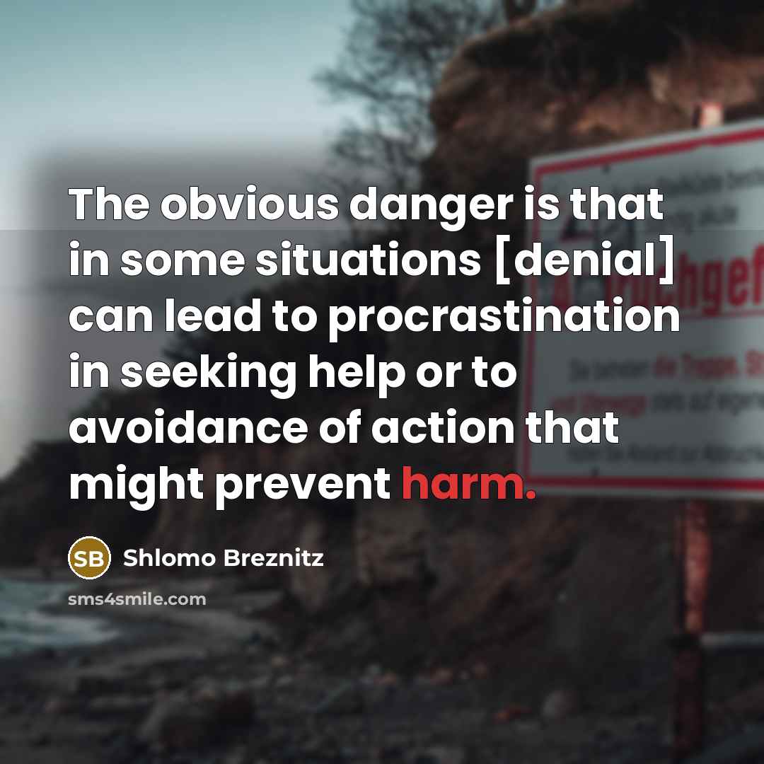 “The obvious danger is that in some situations [denial] can lead to procrastination in seeking help or to avoidance of action that might prevent harm.” quote by Shlomo Breznitz