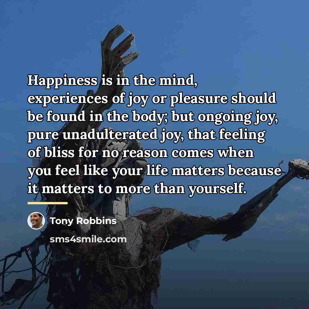 “Happiness is in the mind, experiences of joy or pleasure…” quote by Tony Robbins