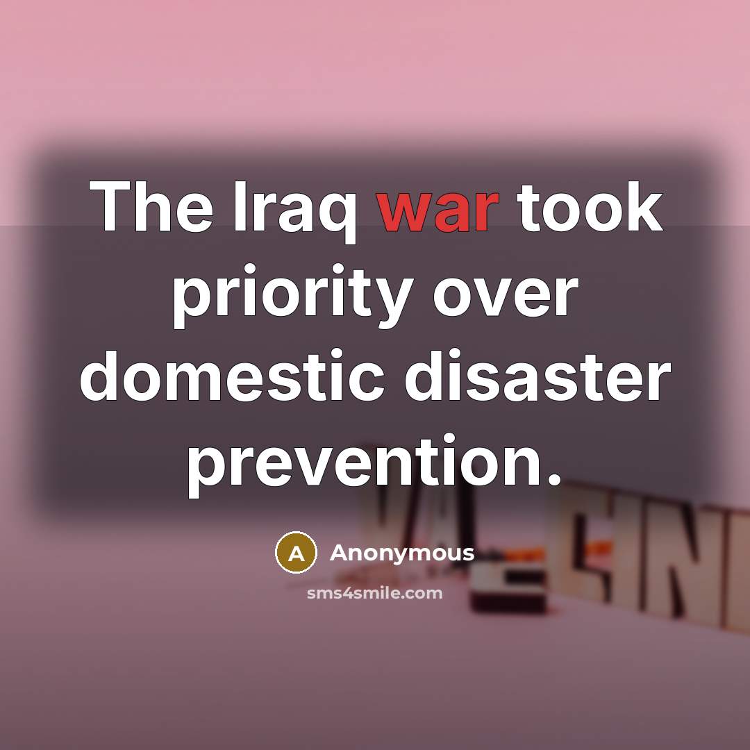 “The Iraq war took priority over domestic disaster prevention.…” quote by Anonymous