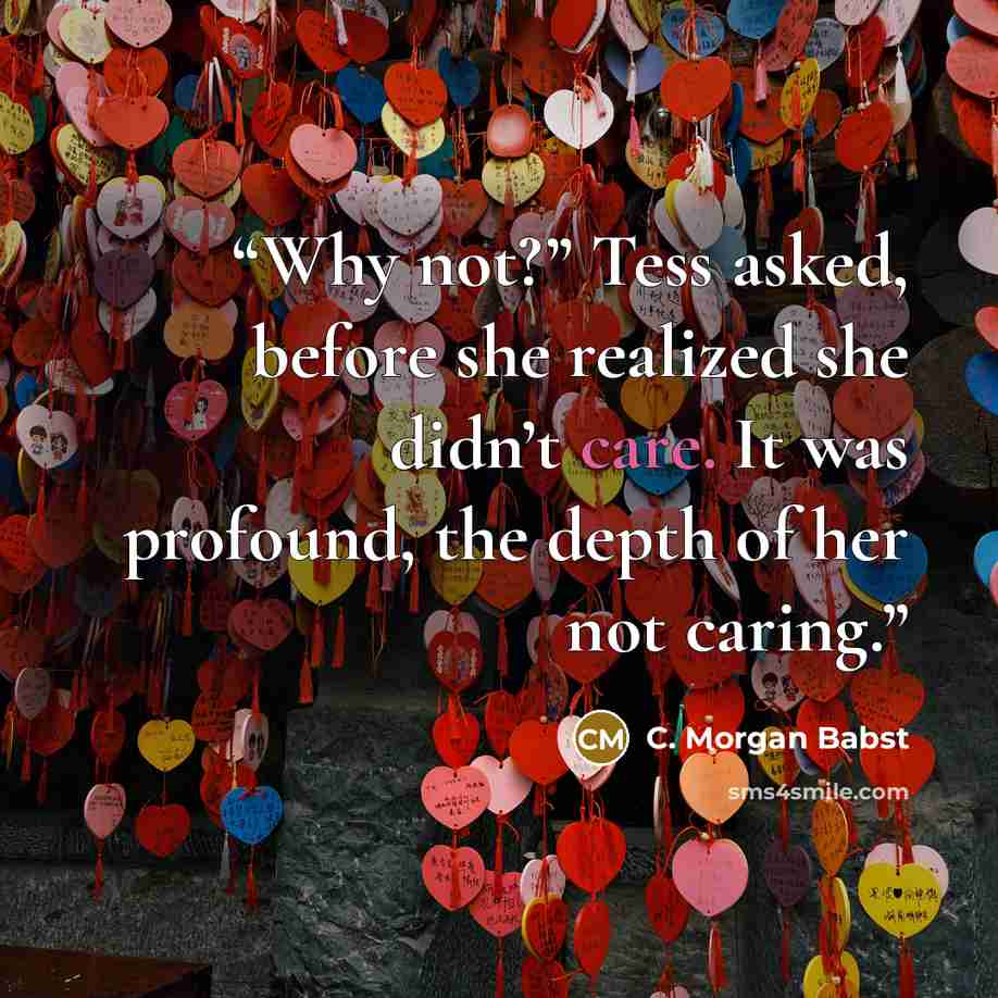 “Why not?” Tess asked, before she realized she didn’t care. It was profound, the depth of her not caring.” quote by C. Morgan Babst