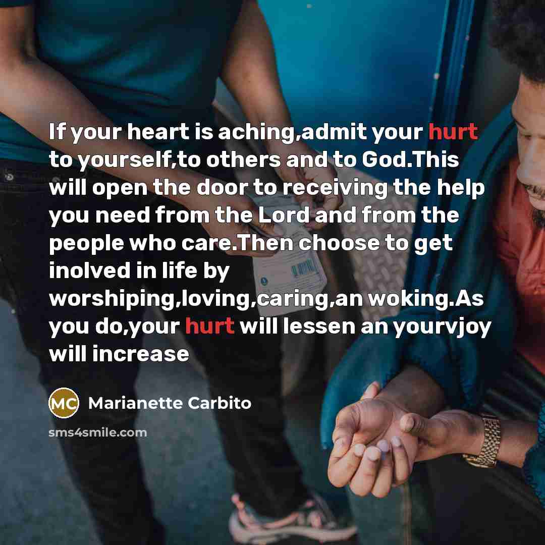 “If your heart is aching,admit your hurt to yourself,to others…” quote by Marianette Carbito