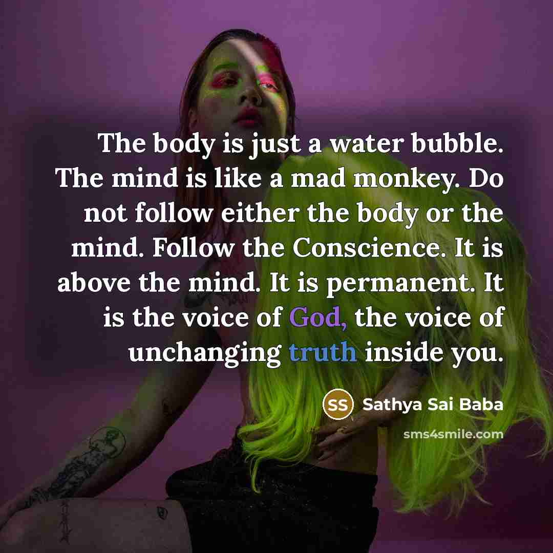 “The body is just a water bubble. The mind is…” quote by Sathya Sai Baba