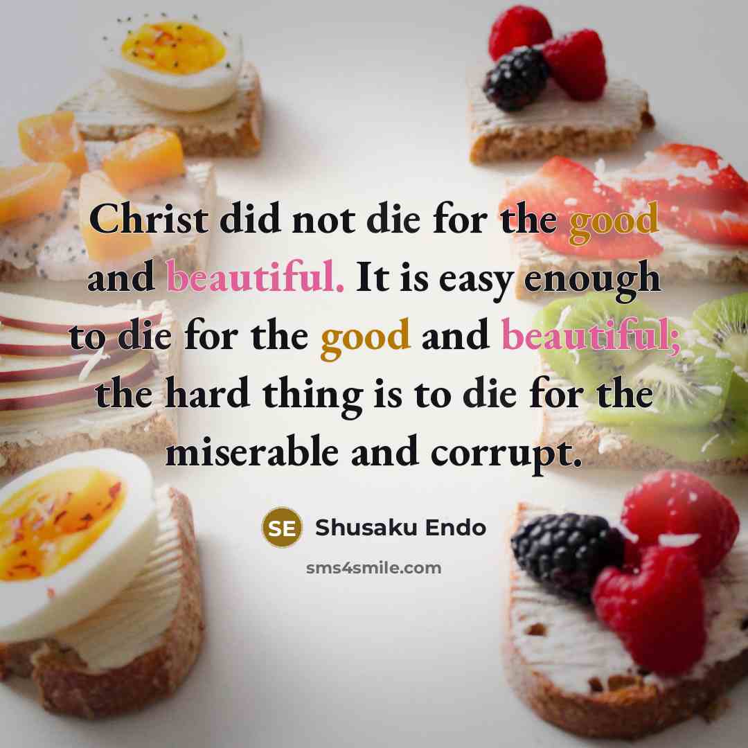 “Christ did not die for the good and beautiful. It…” quote by Shusaku Endo