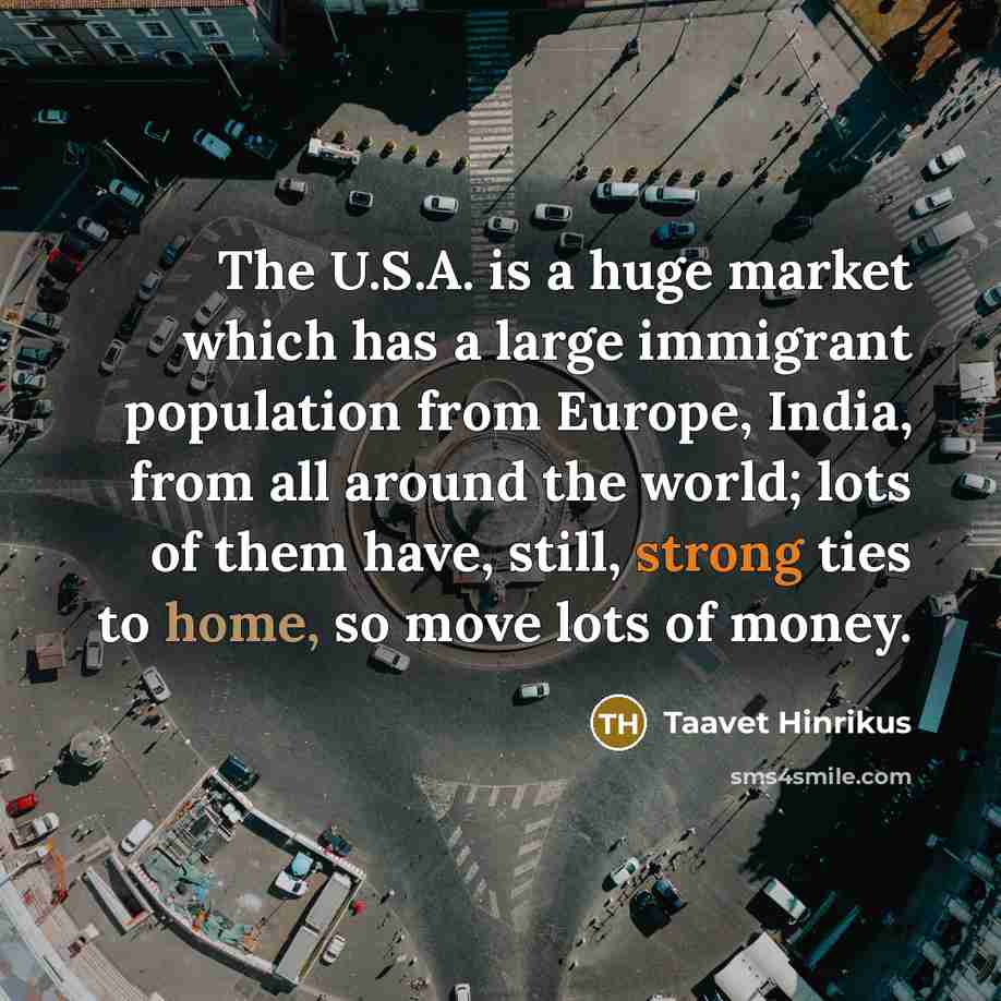 “The U.S.A. is a huge market which has a large…” quote by Taavet Hinrikus