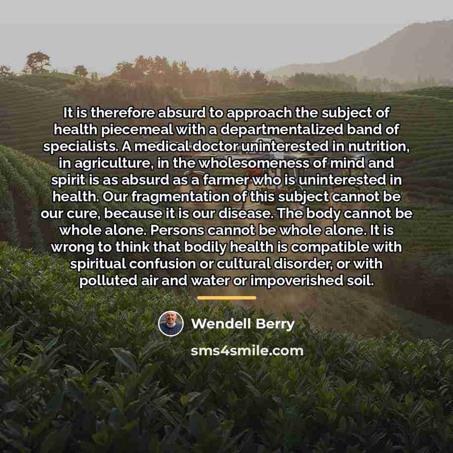 “It is therefore absurd to approach the subject of health…” quote by Wendell Berry