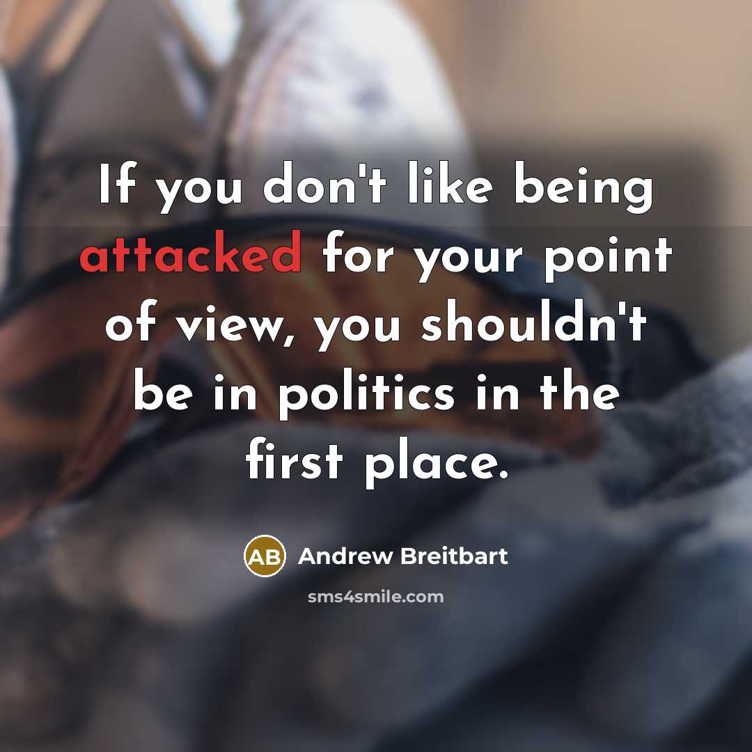 “If you don't like being attacked for your point of view, you shouldn't be in politics in the first place.” quote by Andrew Breitbart