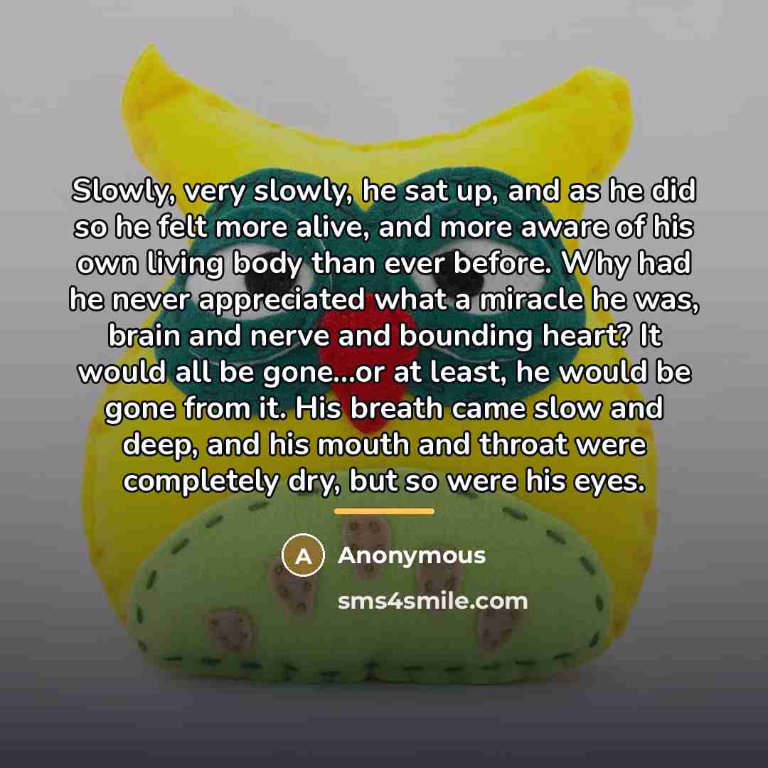 “Slowly, very slowly, he sat up, and as he did…” quote by Anonymous