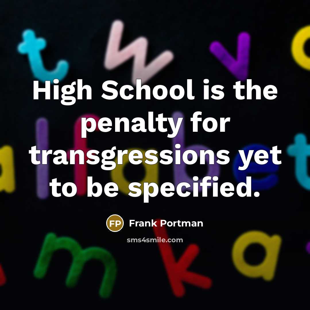 “High School is the penalty for transgressions yet to be specified.” quote by Frank Portman