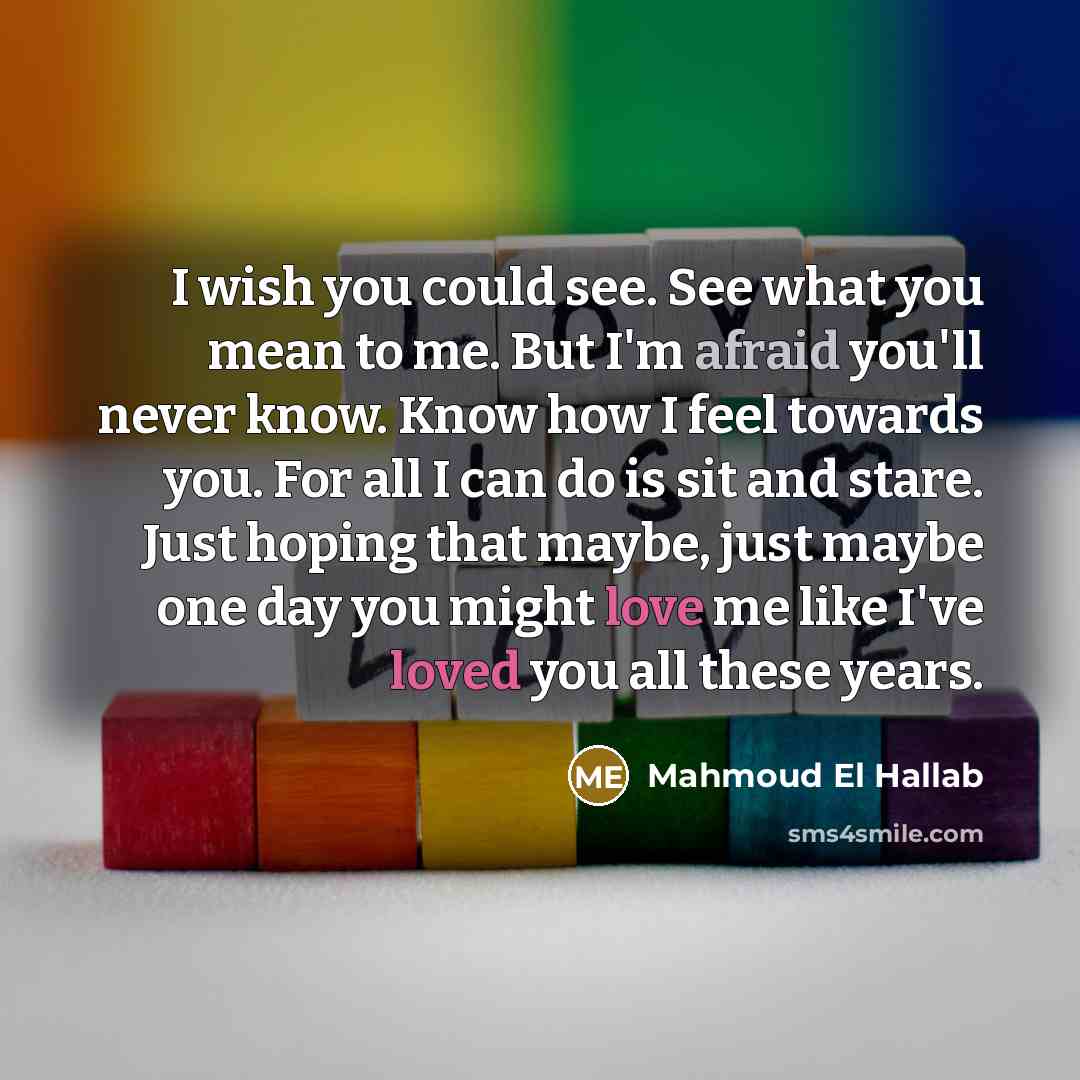 “I wish you could see. See what you mean to…” quote by Mahmoud El Hallab