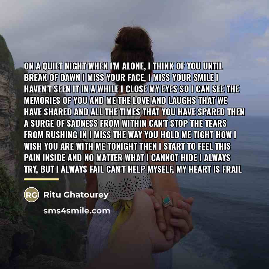 “On a quiet night when I'm alone, I think of…” quote by Ritu Ghatourey