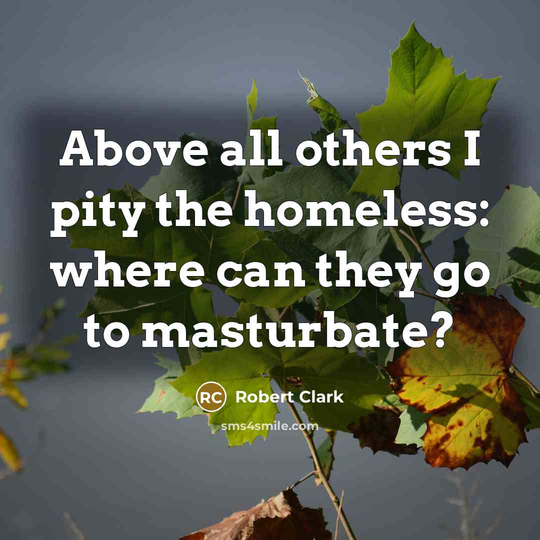 “Above all others I pity the homeless: where can they…” quote by Robert Clark