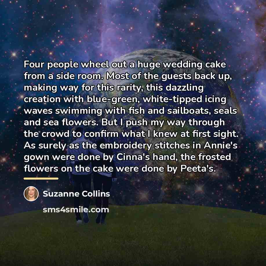 “Four people wheel out a huge wedding cake from a…” quote by Suzanne Collins