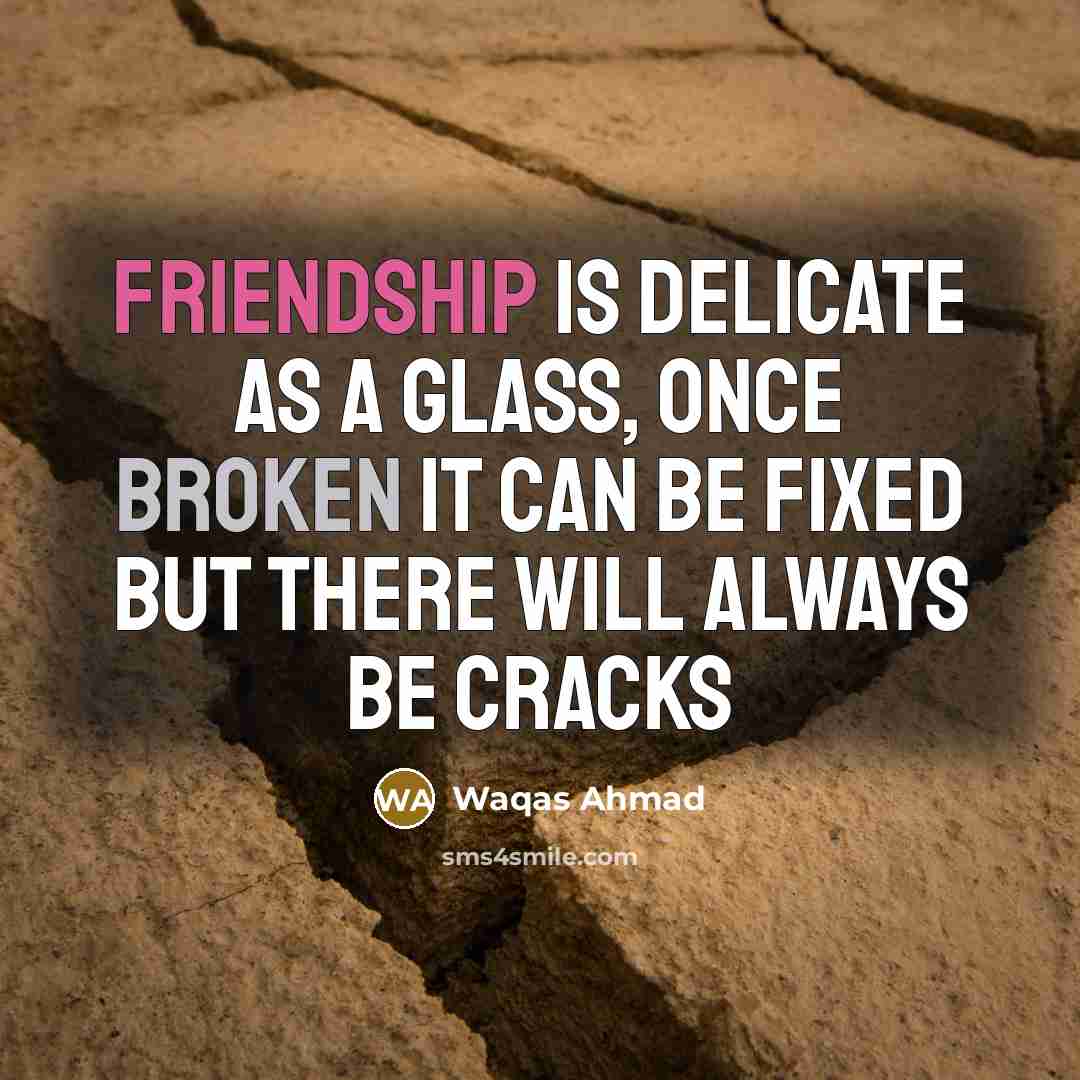 “Friendship is delicate as a glass, once broken it can be fixed but there will always be cracks” quote by Waqas Ahmad